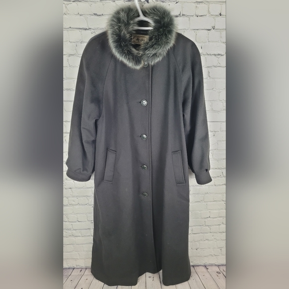 ME-JAY MONTREAL | vintage wool full length fox fur & leather trim coat - Picture 2 of 9